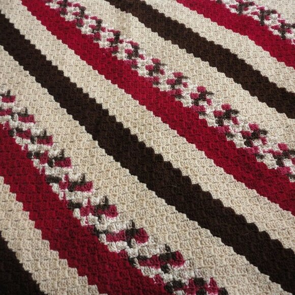 Hand Crafted Other - Beige Brown Raspberry lap blanket throw afghan